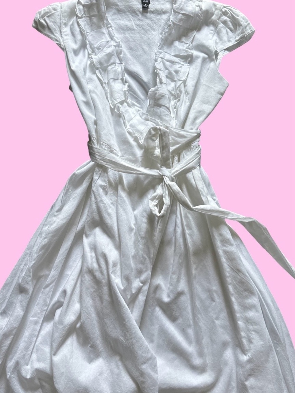 Saks Fifth Avenue White Ruffled Wrap Dress